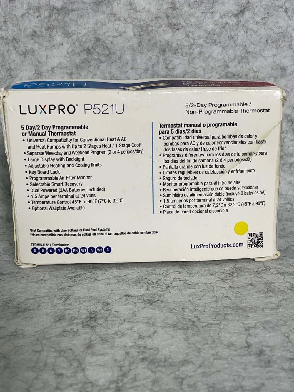 LuxPro P521U 5/2-Day Programmable/Non-Programmable Thermostat AC and heat pump s - Picture 8 of 8